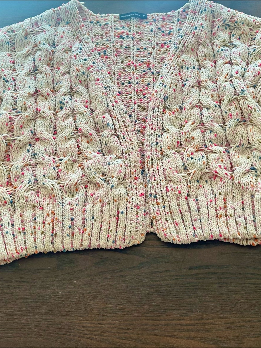 moon & madison Speckled Cream Cable-Knit Cardigan